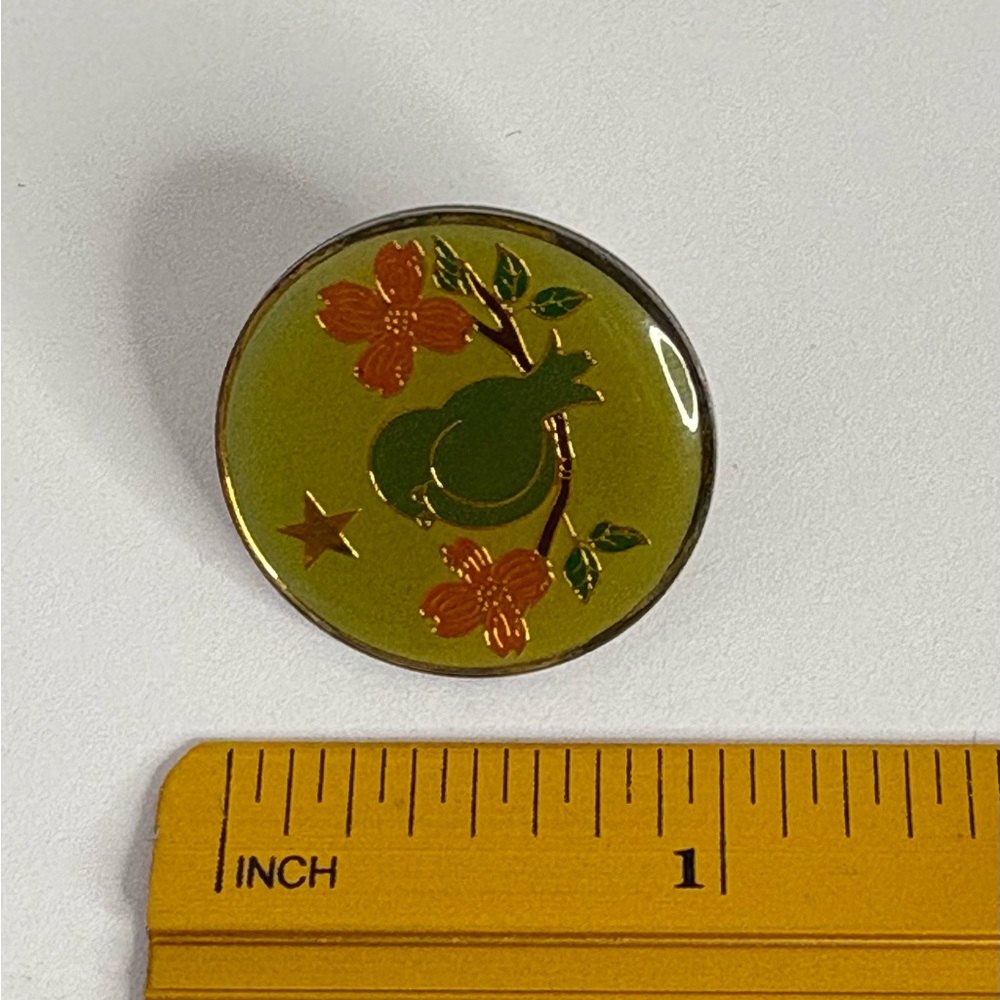 Green Enamel Pin with Bird and Floral Design Vintage